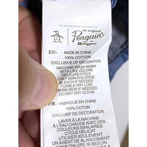 Penguin Heritage Slim Fit Plaid Button Shirt Mens XXL Blue Gray Preppy Classic - Picture 10 of 11